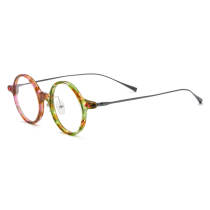 Round Acetate & Titanium Glasses LE0576_Pink - Green