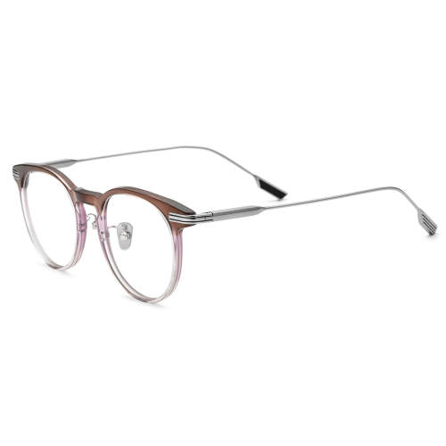 Round Acetate & Titanium Glasses LE0565_Pink - Brown
