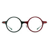 Round Acetate & Titanium Glasses LE0576_Green - Red Front View