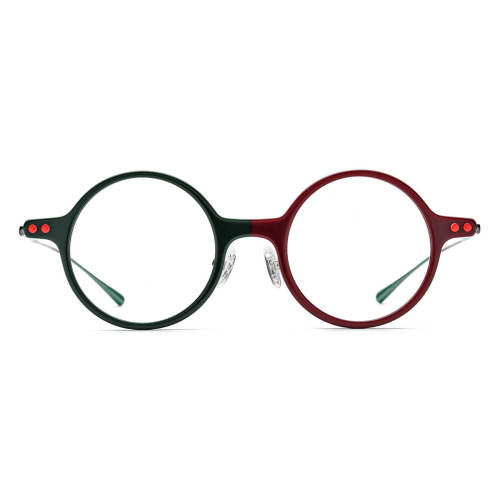 Round Acetate & Titanium Glasses LE0576_Green - Red