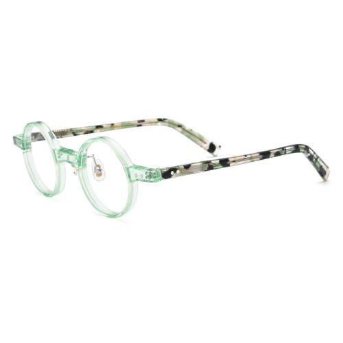 Round Acetate Glasses LE0637_Clear Green