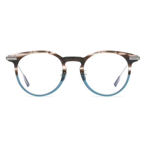 Round Acetate & Titanium Glasses LE0565_Blue - Tortoise