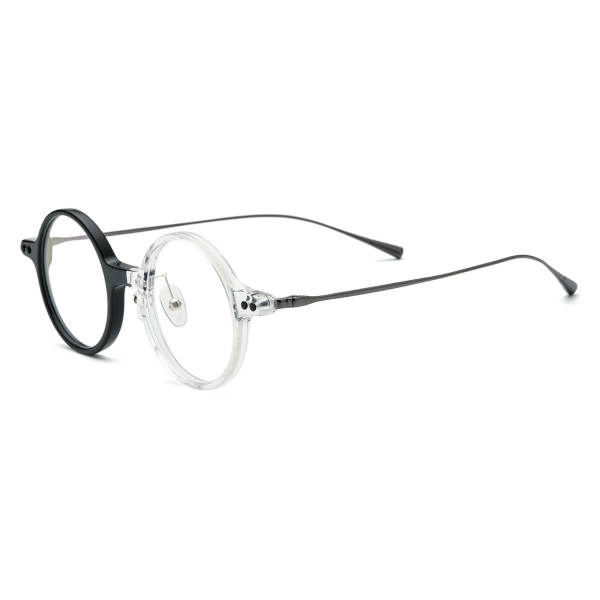 Round Acetate & Titanium Glasses LE0576_Black - Clear