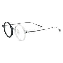 Round Acetate & Titanium Glasses LE0576_Black - Clear Round Acetate & Titanium Glasses LE0576_Black - Clear