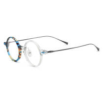 Round Acetate & Titanium Glasses LE0576_Blue - Clear Round Acetate & Titanium Glasses LE0576_Blue - Clear