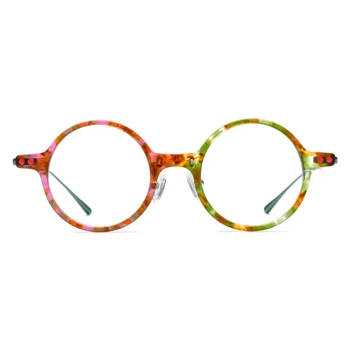 Round Acetate & Titanium Glasses LE0576_Pink - Green