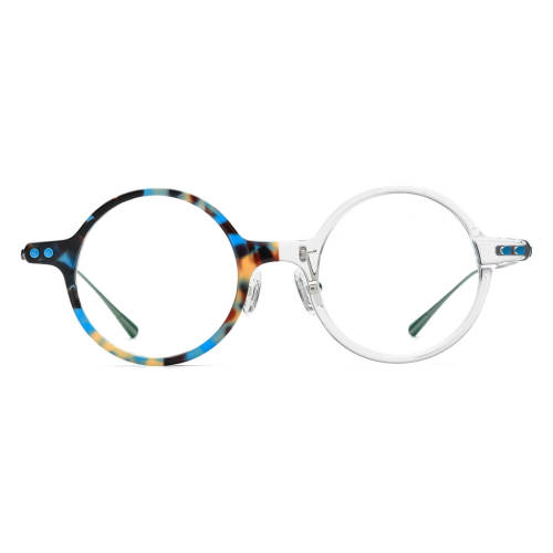 Round Acetate & Titanium Glasses LE0576_Blue - Clear