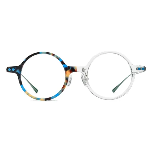 Round Acetate & Titanium Glasses LE0576_Blue - Clear