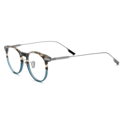 Round Acetate & Titanium Glasses LE0565_Blue - Tortoise
