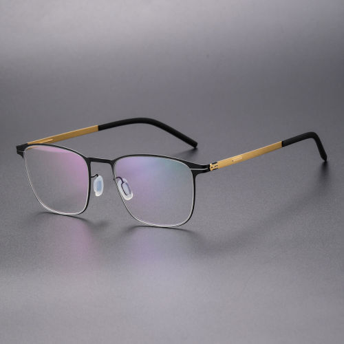 Flexible Square Thin Steel Glasses LE8037_Black - Gold