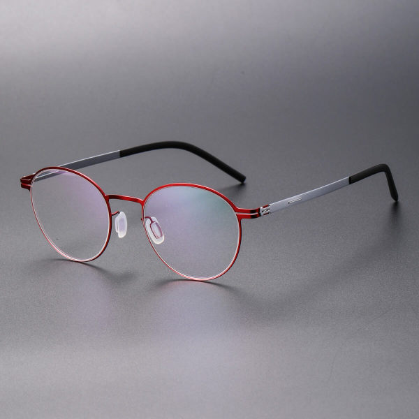 Round Thin Steel Glasses LE8036_Red