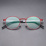 Round Thin Steel Glasses LE8036_Red Front View