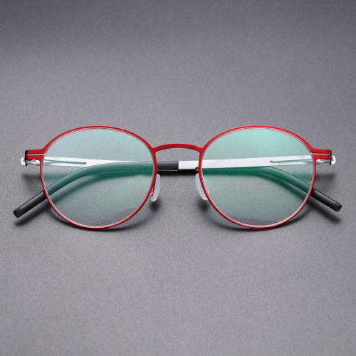 Round Thin Steel Glasses LE8036_Red