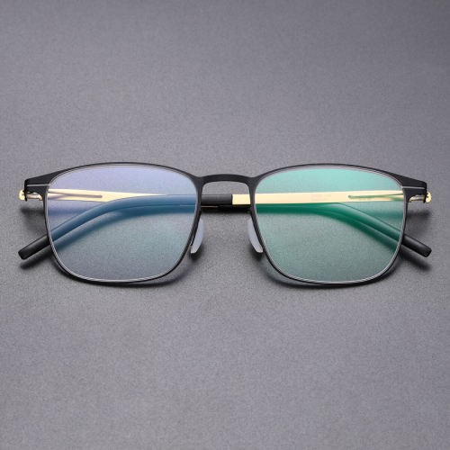 Flexible Square Thin Steel Glasses LE8037_Black - Gold
