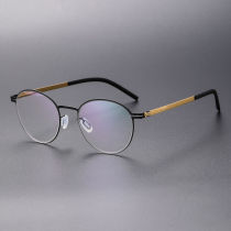 Round Thin Steel Glasses LE8036_Black - Gold