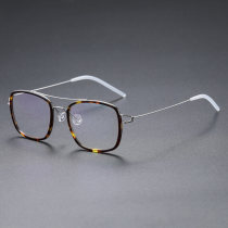 Square Titanium & Acetate Glasses LE8034_Silver - Tortoise