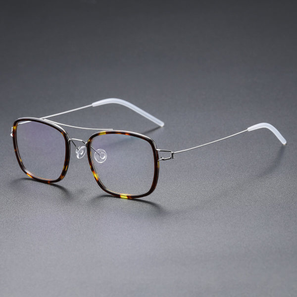 Square Titanium & Acetate Glasses LE8034_Silver - Tortoise