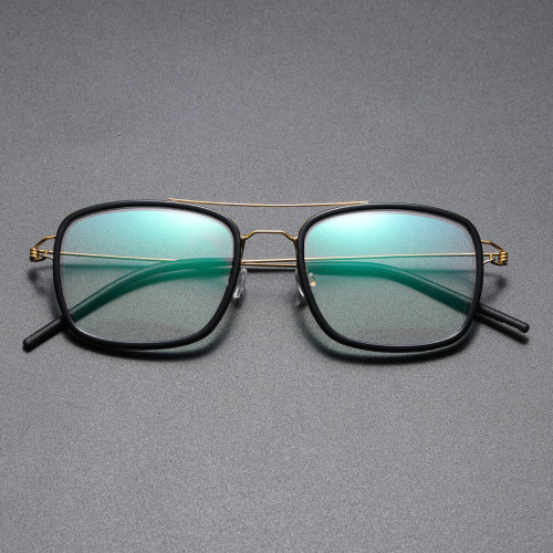 Square Titanium & Acetate Glasses LE8034_Gold - Black