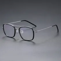 Square Titanium & Acetate Glasses LE8034_Silver - Black