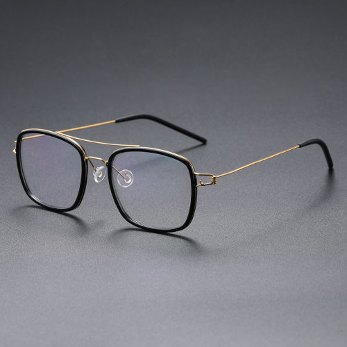 Square Titanium & Acetate Glasses LE8034_Gold - Black