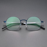 Round Thin Steel Glasses LE8032_Blue Front View