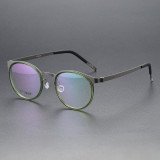 Round Titanium & Acetate Glasses LE8026_Gunmetal - Green