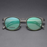 Round Titanium & Acetate Glasses LE8026_Gunmetal - Green Front View