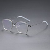 Square Titanium & Acetate Glasses LE8034_Black - Clear