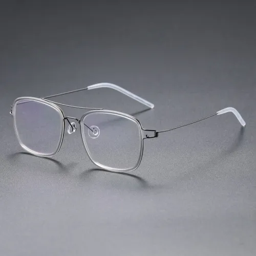 Square Titanium & Acetate Glasses LE8034_Black - Clear