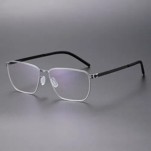 Square Thin Steel Glasses LE8033_Silver - Black