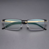 Rectangle Titanium Glasses LE8029_Black - Gold Front View