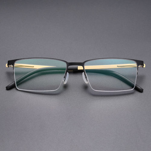 Rectangle Titanium Glasses LE8029_Black - Gold