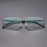 Square Thin Steel Glasses LE8033_Silver - Black Front View
