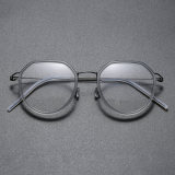 Round Titanium & Acetate Glasses LE8031_Gunmetal - Clear Front View
