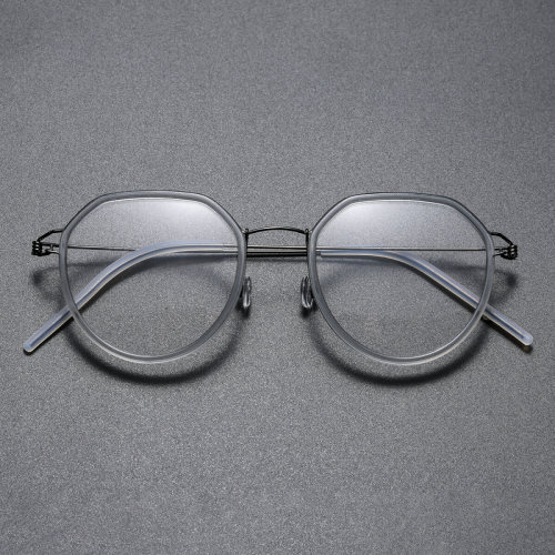Round Titanium & Acetate Glasses LE8031_Gunmetal - Clear