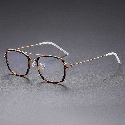 Square Titanium & Acetate Glasses LE8034_Gold - Tortoise