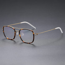 Square Titanium & Acetate Glasses LE8034_Gold - Tortoise Square Titanium & Acetate Glasses LE8034_Gold - Tortoise
