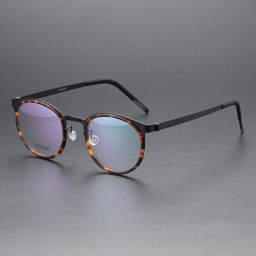 Round Titanium & Acetate Glasses LE8026_Black - Tortoise