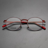 Round Titanium Glasses LE8021_Red Front View
