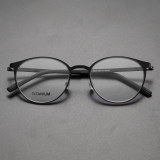Round Titanium Glasses LE8016_Black Front View