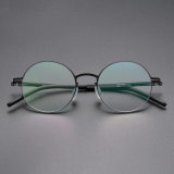 Round Thin Steel Glasses LE8032_Black Front View