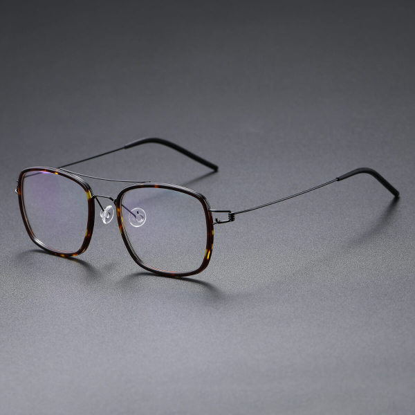 Square Titanium & Acetate Glasses LE8034_Black - Tortoise