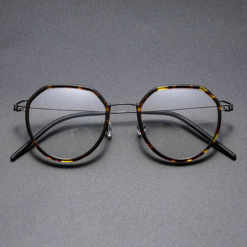 Round Titanium & Acetate Glasses LE8031_Gunmetal - Tortoise