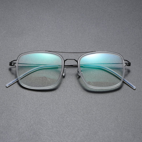 Square Titanium & Acetate Glasses LE8034_Black - Clear