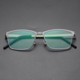 Half Rim Titanium Glasses LE8014_Green Front View