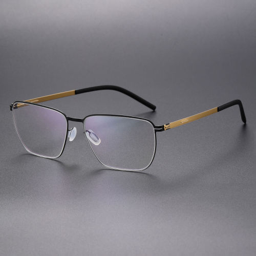 Square Thin Steel Glasses LE8033_Black - Gold