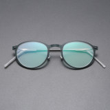 Round Titanium Glasses LE8013_Green Front View