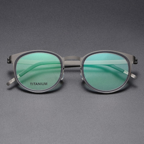 Round Titanium & Acetate Glasses LE8026_Gunmetal - Gray