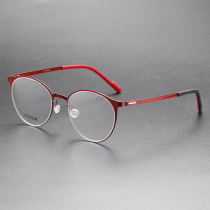 Round Titanium Glasses LE8016_Red