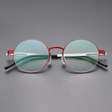 Round Thin Steel Glasses LE8032_Red Front View